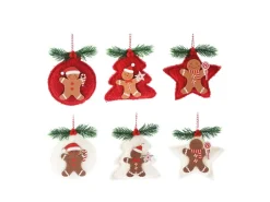 Weihnachts-Deko Plätzchenmotiv zum Aufhängen Holz Rot-Weiß 6-fach Sortiert