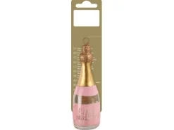 Weihnachts-Deko Proseccoflasche zum Hängen aus Glas 12 x 4 x 4 cm Rosa/Gold