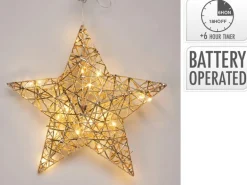 Weihnachts-Deko Stern Eisen 20 LEDs Warmweiß 30 x 8 x 30 cm Gold