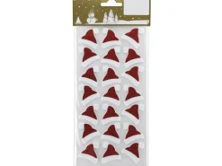 Weihnachts-Deko Sticker Santa-Mütze aus Kunststoff Weiß-Rot 21 Stück