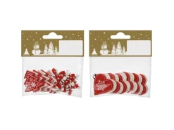 Weihnachtsdeko Streu-Set aus Holz Rot-Weiß 12 Stück 2-fach Sortiert