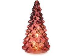 Weihnachts-Deko Tannenbaum aus Glas mit LED und Timer 19 cm Rot