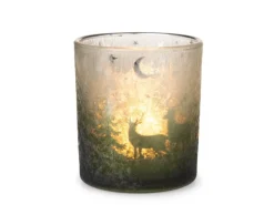 Weihnachts-Deko Teelichthalter Windlichtglas Ø 7,3 cm x 8 cm Grün-Silber