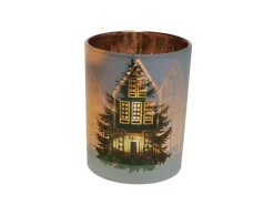 Weihnachts-Deko Teelichthalter Windlicht Haus Ø 10 cm x 12,5 cm Grün