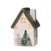 Weihnachts-Deko Windlicht Haus 13 cm Weiß-Grün