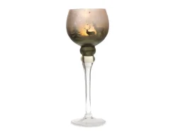 Weihnachts-Deko Windlicht Glas auf Fuß 35 cm Grün-Silber