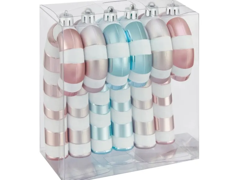 Weihnachts-Deko Zuckerstange Rosa-Eisblau-Silber 6 Stück