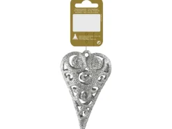 Weihnachtsdekoration Herz aus Kunststoff zum Hängen Silber mit Glitzer