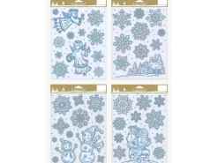 Weihnachts-Fenster Dekoration - Sortiert Silber/Blau mit Glitter 21 x 32 cm