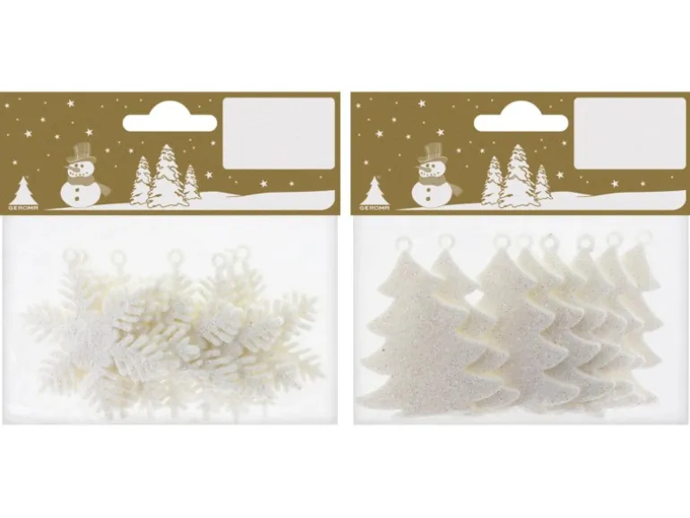 Weihnachtshänger Kristalle und Tannenbäume in Weiss 8er Pack je ca. 5,5 cm