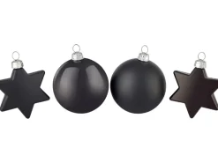 Weihnachtsschmuck-Set Kugeln Sterne Kunststoff Schwarz Matt