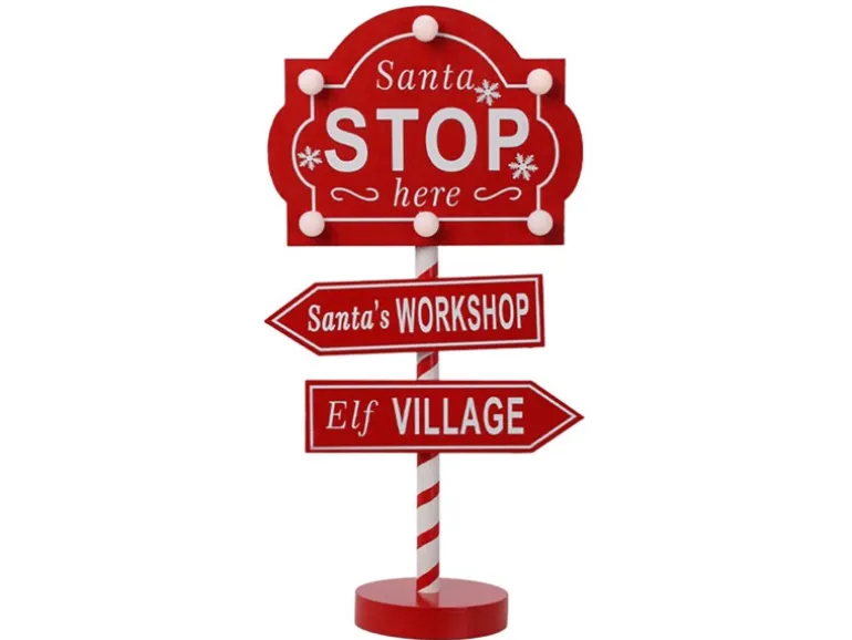 Weihnachts-Stop-Schild LED Warmweiß MDF 20 x 10 x 40 cm Rot 2-fach Sortiert