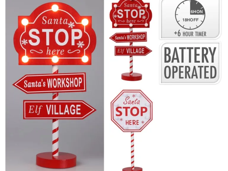 Weihnachts-Stop-Schild LED Warmweiß MDF 20 x 10 x 40 cm Rot 2-fach Sortiert