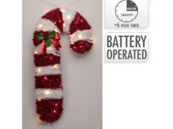 Weihnachts-Zuckerstange mit LEDs aus Lametta 65 x 33 x 1 cm Rot-Weiß