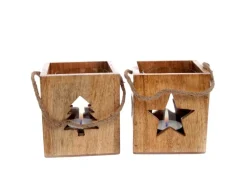 Windlicht Würfel aus Mangoholz 2-fach Sortiert 14 cm Holz